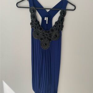 Elegant Blue Dress with Black Embellishments